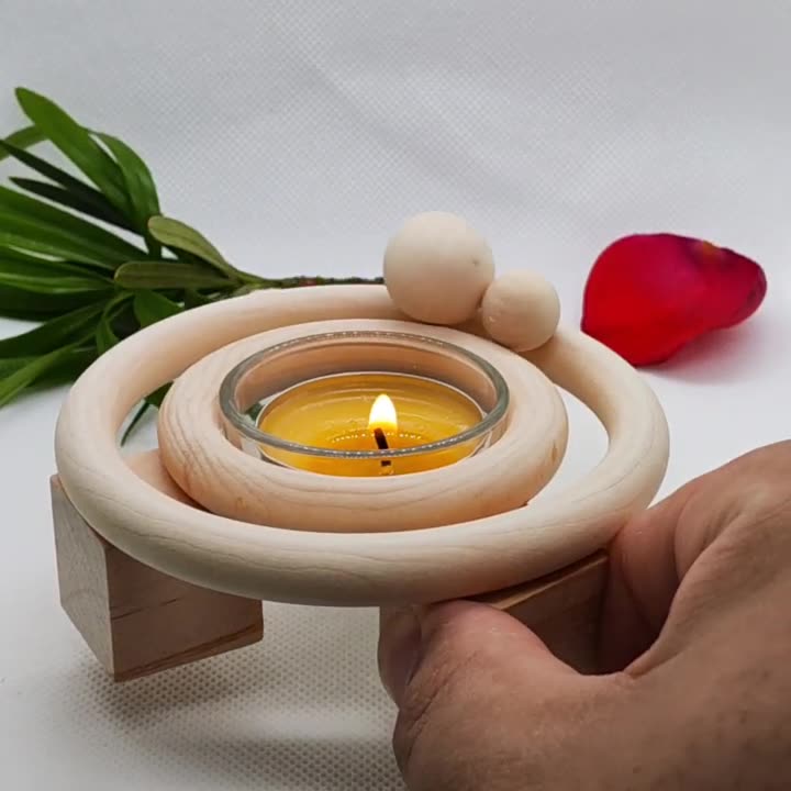 Solar System Inspired Wooden Candle Holder - Unique Celestial Décor Piece,3.54in*1.38in