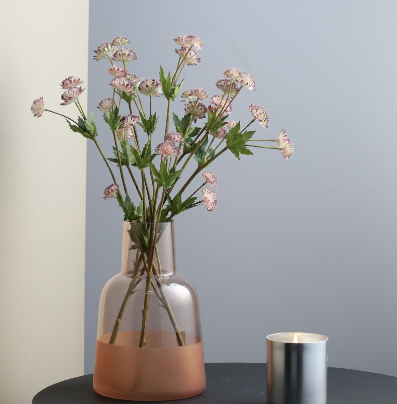 Minimalist Pink Transparent Frosted Glass Vase: Chic Home Décor Accent for Flower Arrangements and Ornamental Display,5.91in*9.25in