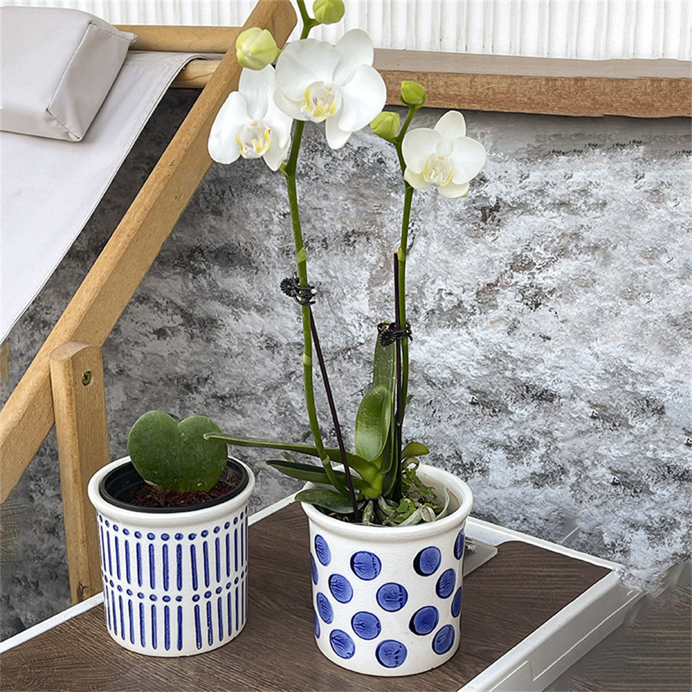 Mediterranean Blue and White Moorland Ceramic Flower Pot: A Charming Addition to Your Home Garden Décor Collection