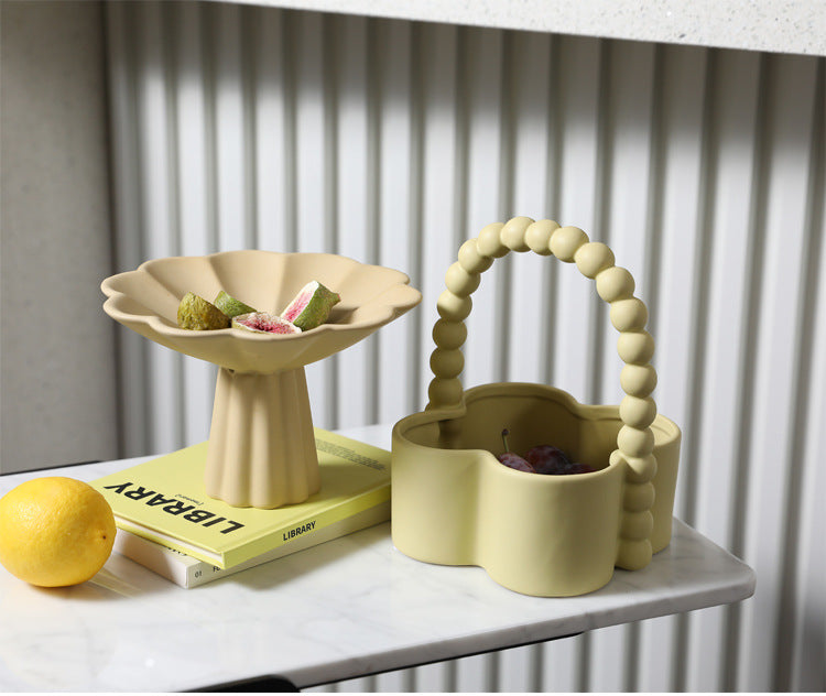 Ceramic Fruit Tray Display: Home Living Room Tea Table Handheld Fruit Basket Snack Storage Plate Soft Furnishings