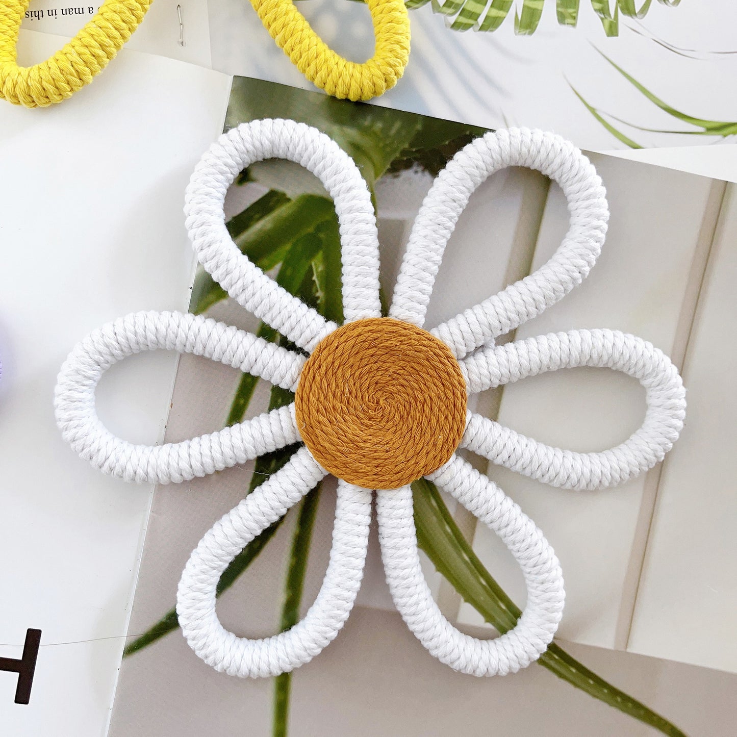 Daisy Flower Woven Wall Hanging: Adorable Nursery Decor for Girls, Infant and Children's Room Wall Decor - Handcrafted Floral Wall Art