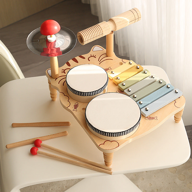 Children's Wooden Orff Music Percussion Instrument Set: Xylophone, Drum, Cymbals - Educational Toy for Babies, Promotes Hand-Eye Coordination