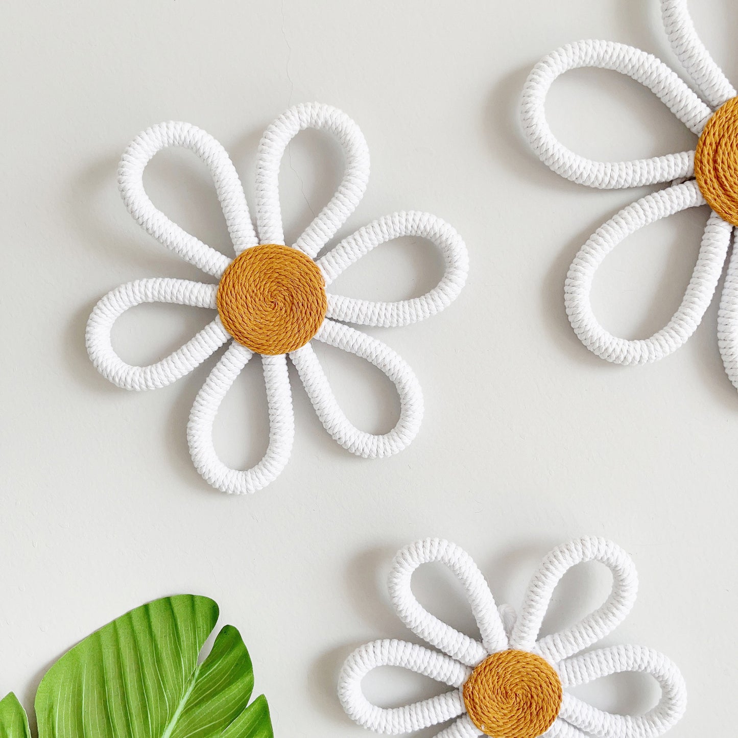 Daisy Flower Woven Wall Hanging: Adorable Nursery Decor for Girls, Infant and Children's Room Wall Decor - Handcrafted Floral Wall Art