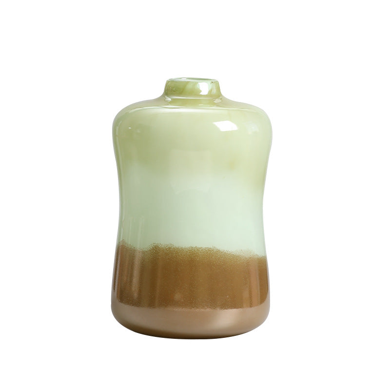 Matcha Green Gradient Glass Vase Ornament: Elegant Home Décor Accent for Living Room, Bedroom, or Dining Area - Handcrafted Art Piece with Beautiful Color Transition - Perfect for Showcasing Fresh or Artificial Flowers