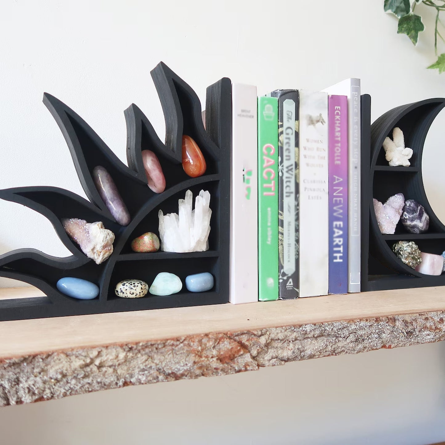 Sun and Moon Wooden Wall Crystal Storage Shelf: for Organizing and Displaying - Enhance Your Space with Natural Elegance