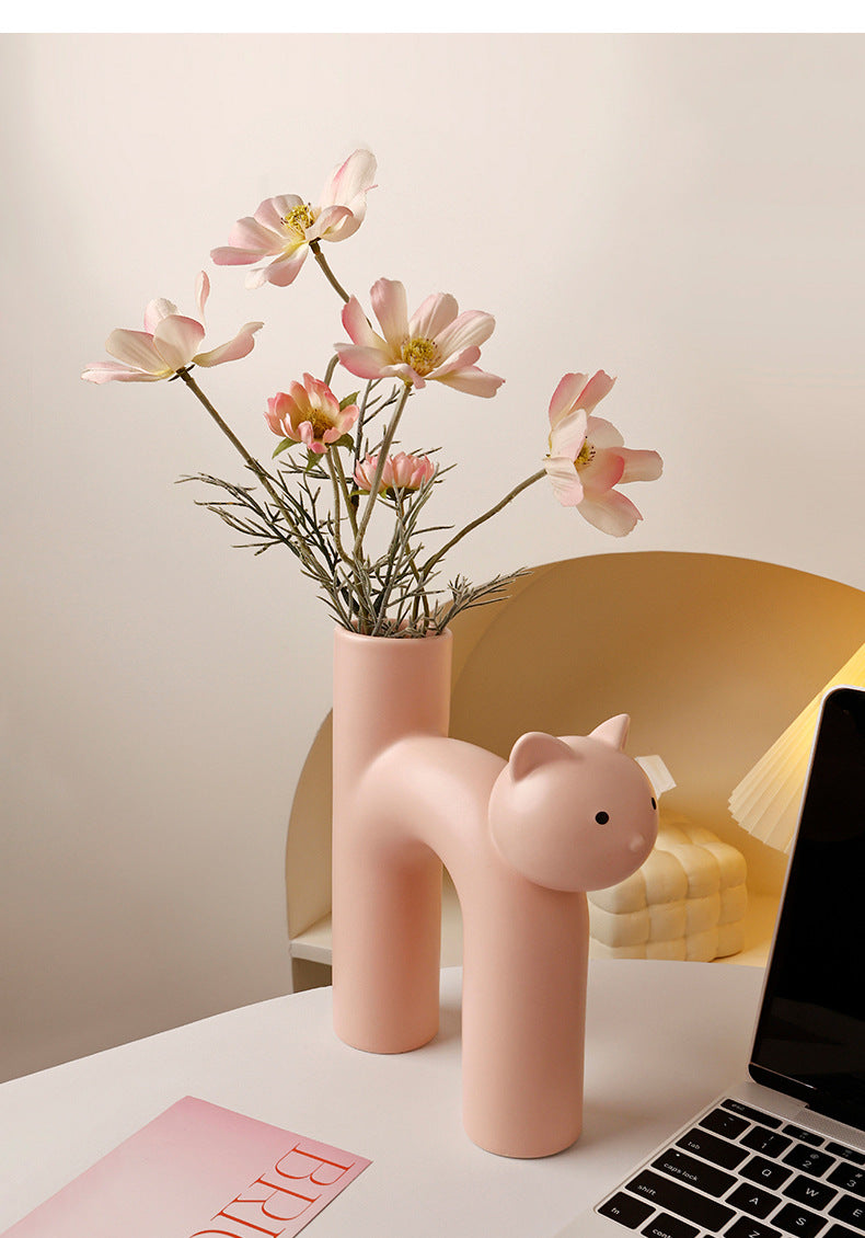 Cute cat vase decoration, living room flower arrangement home decoration