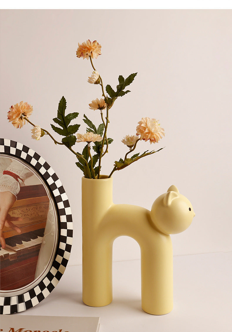 Cute cat vase decoration, living room flower arrangement home decoration