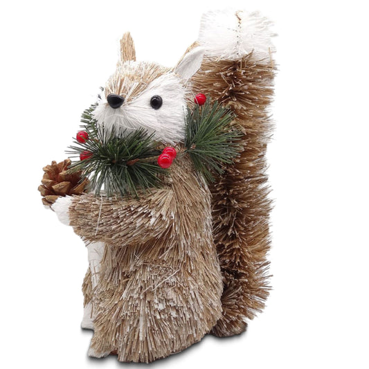 PickMeYA Rustic Straw Animal Sculpture - Indoor Home Decor, Cute Squirrel Figurine for Tabletop Decoration, Straw Squirrel Statue from Countryside Collection
