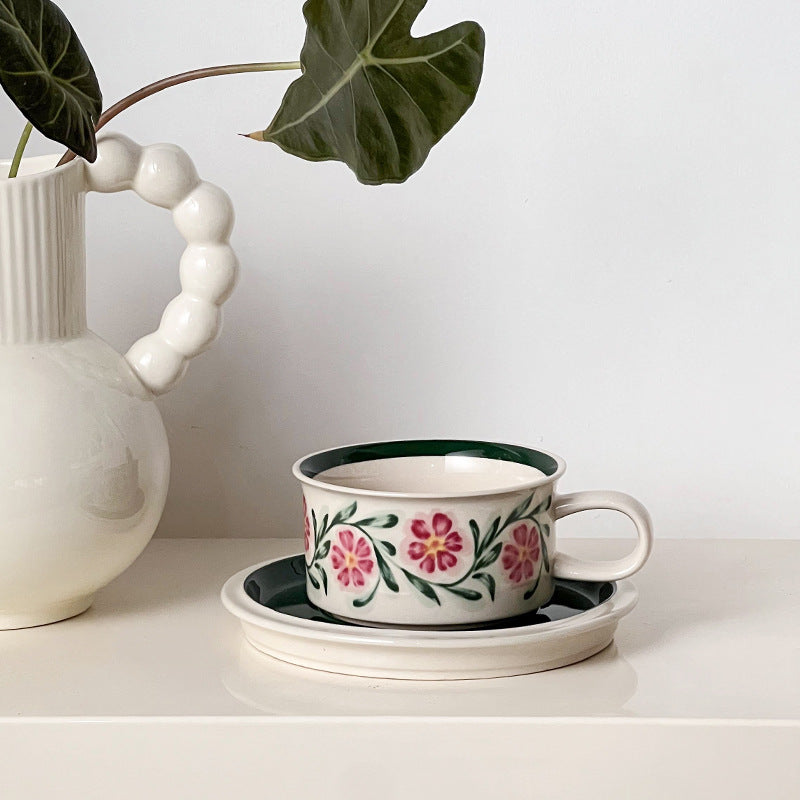 vintage hand-painted floral ceramic cup Vintage niche coffee cup and saucer set, home decor, suitable for gift giving