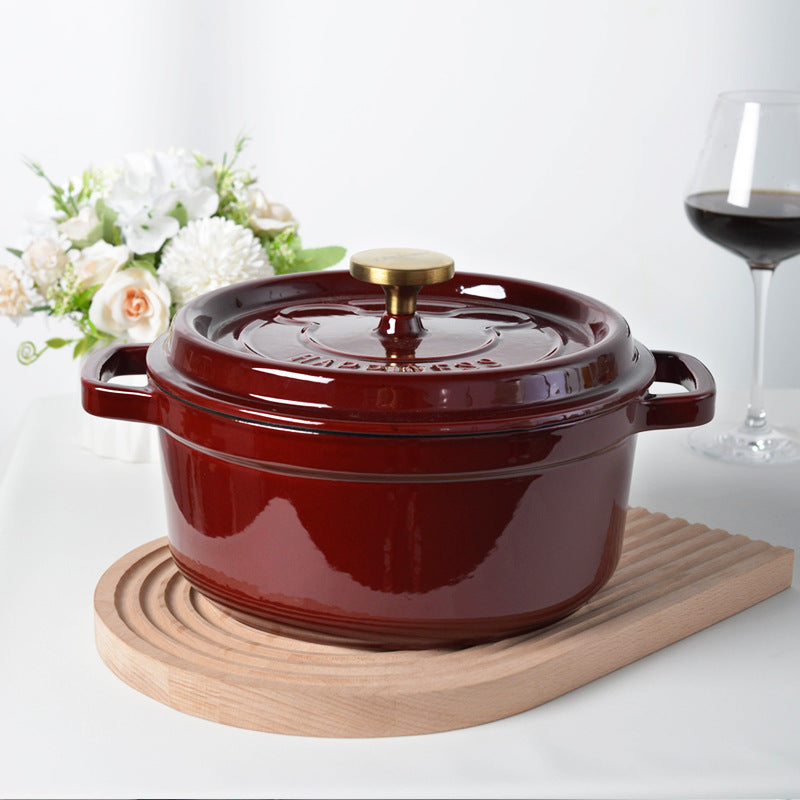 PickMeYA Enameled Cast Iron Pot: Versatile 9.45-Inch Soup Pot with Non-Stick Interior, Lid, and Sturdy Handle for Heavy-Duty Casserole Cooking