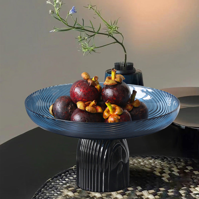 PickMeYA ガラス フルーツ プレート クリエイティブなキッチン装飾のためのシンプルなクラフト – ブルーとブラウンの装飾サラダ &amp; スナックトレイ モダンなホームデコレーション