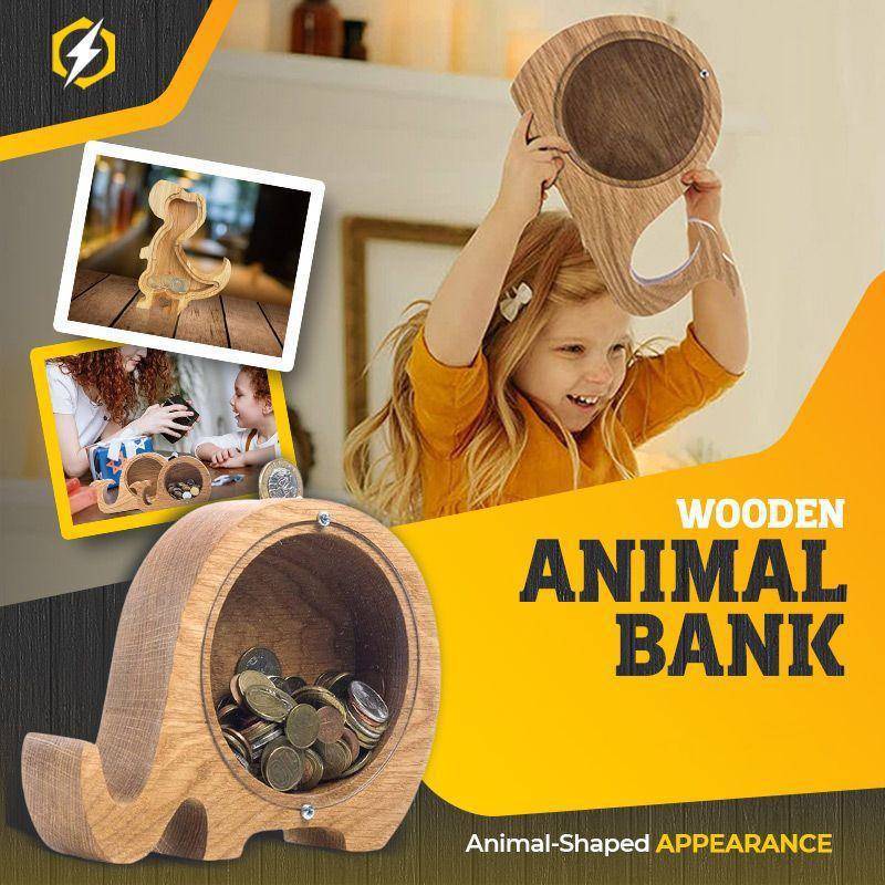 動物無垢材貯金箱: パーソナライズされた大容量の木製コイン貯金箱 - 透明な貯金箱の創造的で多様なコレクション、子供向け