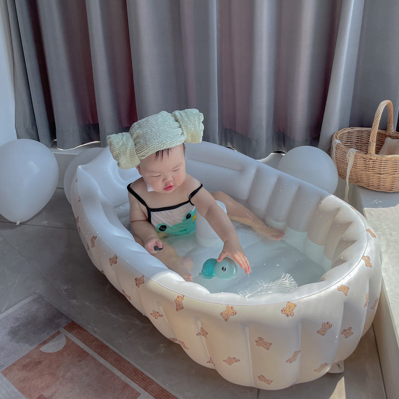 Children's Inflatable Bathtub, Baby Inflatable Play Pool, Indoor Children's Swimming Pool - Love Heart Bear Bathtub