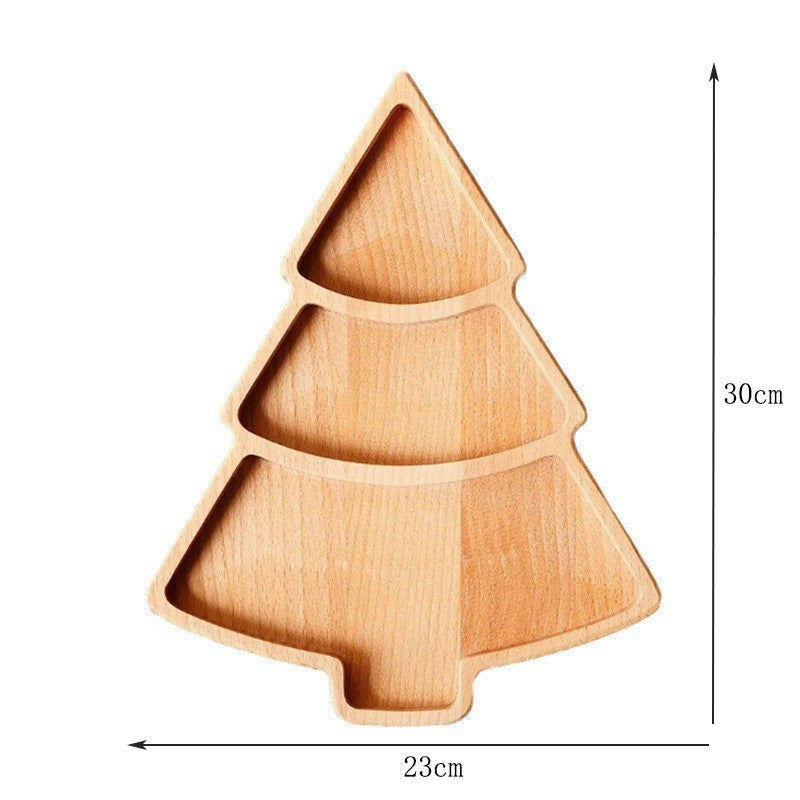 PickMeYA 革新的な竹と木のクリスマスツリーフルーツプレート - 家庭用カトラリートレイ、スナックプレート、フルーツサラダプレート - 11.81 x 9.06インチ