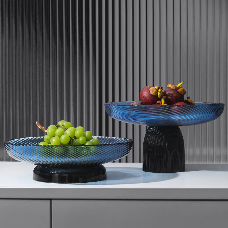 PickMeYA ガラス フルーツ プレート クリエイティブなキッチン装飾のためのシンプルなクラフト – ブルーとブラウンの装飾サラダ &amp; スナックトレイ モダンなホームデコレーション