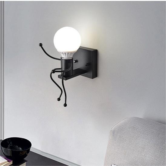 PickMeYA Adorable Nordic Iron Man Wall Lamp Wireless: A Charming, Creative, and Retro Wall Art Deco for Children's Rooms, Bedrooms, Living Rooms, Kitchens, Staircases, Corridors, Restaurants