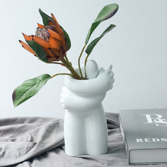 Embrace of The Body Ceramic Vase Decoration: Creative and Abstract, Perfect for Niche Tabletop Living Room Floral Arrangements, White, 9.65 * 4.92 * 3.35 inches