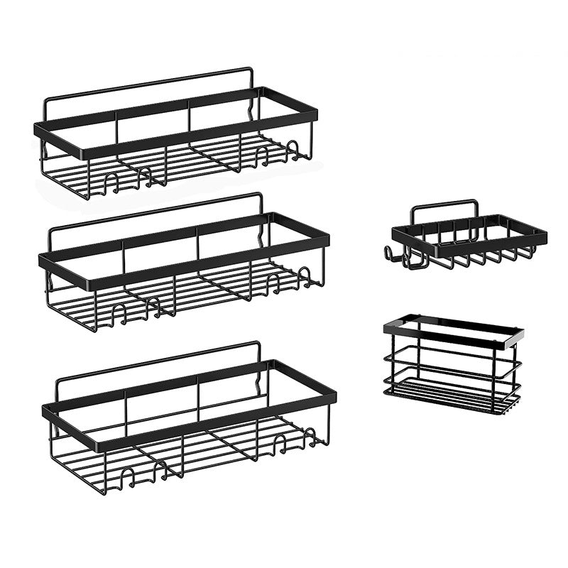 Wall-Mounted Storage Shelf Set: No-Drill Solution for Bathroom Organization, Black, Five-Piece Set, 12.6 x 4.57 x 2.3 inches per Shelf, Set of 5