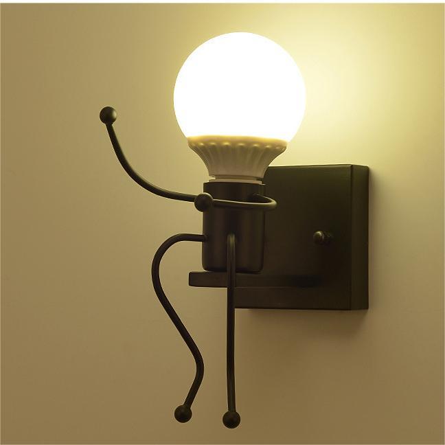 PickMeYA Adorable Nordic Iron Man Wall Lamp Wireless: A Charming, Creative, and Retro Wall Art Deco for Children's Rooms, Bedrooms, Living Rooms, Kitchens, Staircases, Corridors, Restaurants