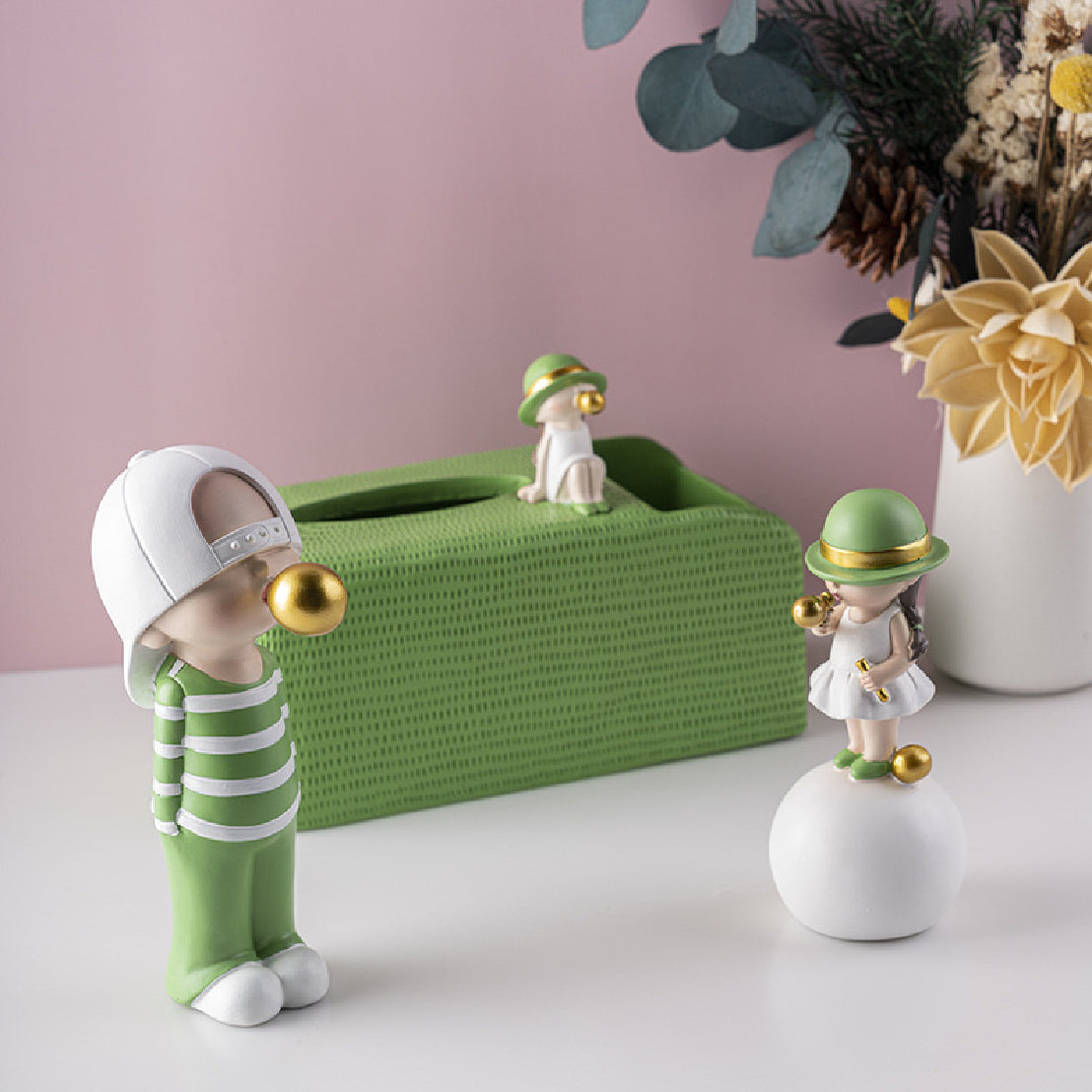 バブルガール ティッシュボックスホルダー 9.45 x 4.72 x 6.3インチ かわいいクリエイティブホームデコレーションフィギュア 子供の誕生日ギフト 寝室 リビングルームの装飾