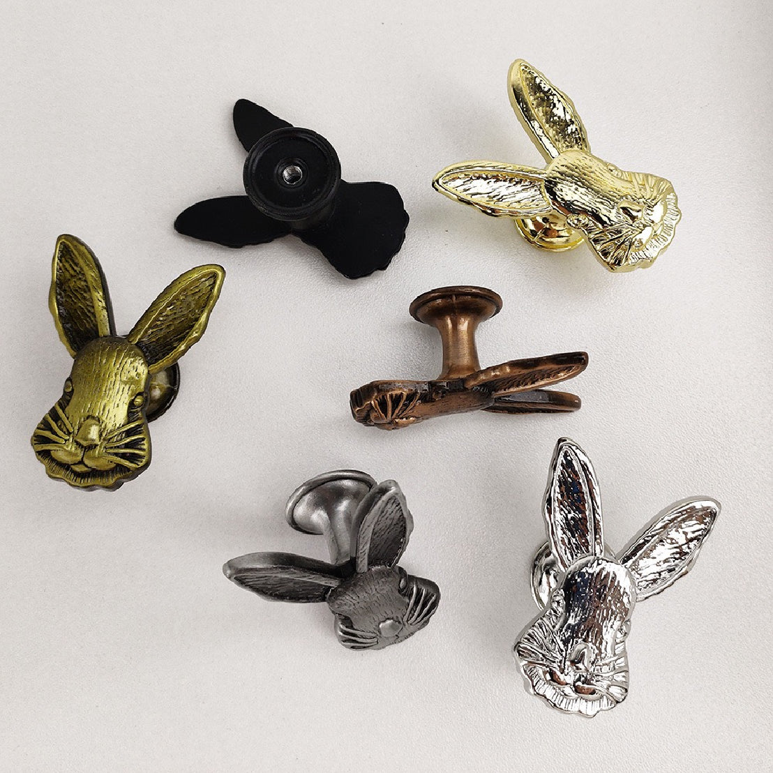 3-Piece Rabbit Clothes Hooks Set, Zinc Alloy Single Hole Pull Handle, Golden Cabinet Drawer Handles, Decorative Wall Hooks
