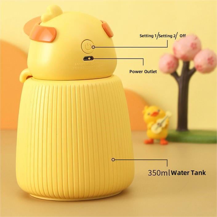PickMeYA USB Mini Cartoon Silent Yellow Duck Air Purifying Water Mist Humidifier - 350ml Portable Travel Humidifier for Air Purification and Hydration