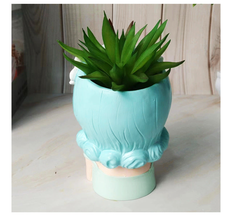 PickMeYA Resin Succulent Plant Pot with Drainage Hole Little Girl face Pot Creative Nordic Wind Simulation Desktop Cute Cartoon Storage Accessories 4 Styles