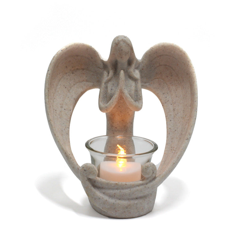 Graceful Stone-Resin Angel Candlestick - Elegant Home Decor with Soft Glow for Serene Ambiance