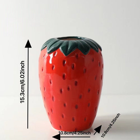 Simulated Strawberry Ceramic Vase, Nordic Style Creative Minimalist Dry Flower Arrangement, Home Living Room Decorative Ornament, Suitable for Kitchen, Living Room, Bedroom, Office Decor, Available in Large, Medium, and Small Sizes