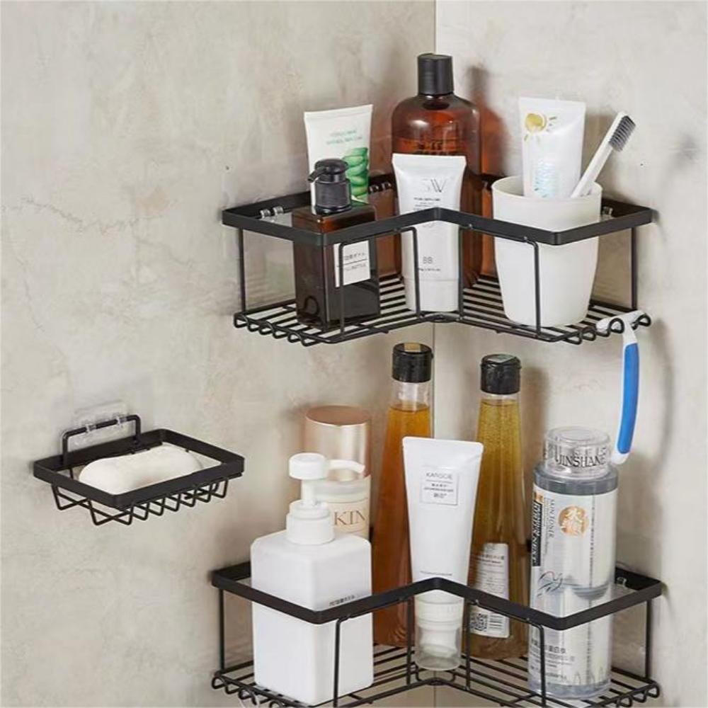 PickMeYA Stainless Steel Soap and Toothpaste Holder - Wall-Mounted Bathroom Organizer, Space-Saving Hanging Iron Storage Shelf, Bathroom Storage Rack,No Punching Required