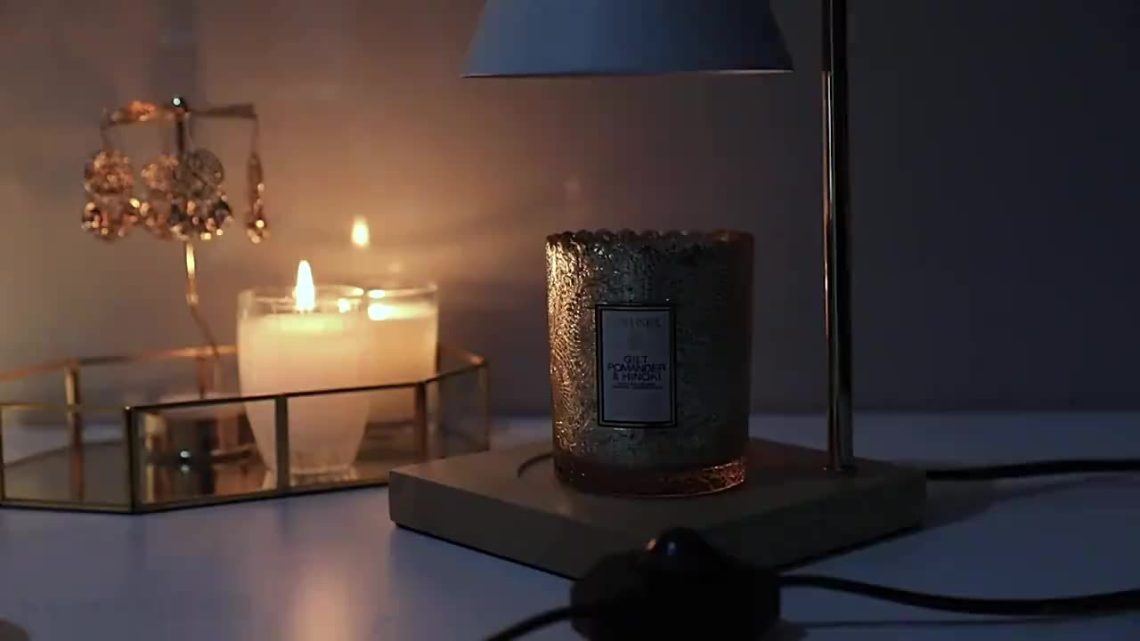 マーブルメルトワックスウォーマー - エレガントなホームフレグランス装飾、電気調光可能なキャンドルウォーマーライト