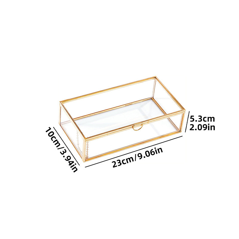 Clear Glass Jewelry Box with Lid - Elegant Earrings Necklace Storage Display Case，Compact Glass Jewelry Organizer - Space-Saving Solution with Style，9*4*2in