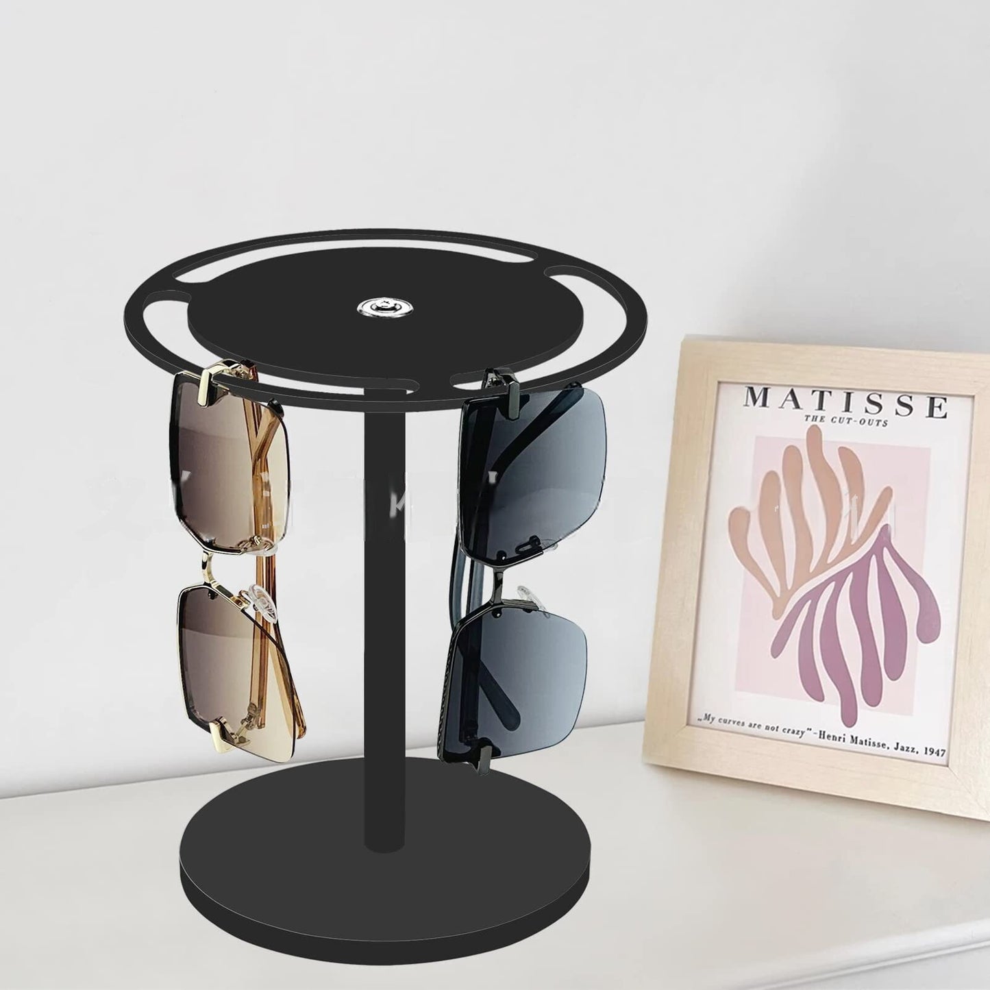 360° Rotating Eyewear Display Stand with Tray, Desktop Glasses Showcase for Bedside Table, Dressing Table Home Decor and Storage, Single or Double Layer, 6.3 x 7.87 x 7.87 Inches