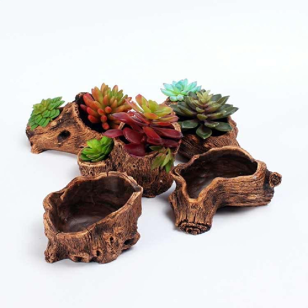 Creative Vintage Wooden Succulent Planter, Tree Root Stump Plant Pot for Office Garden Decor, Plant Enthusiasts, Unique Gift, 19 Styles, 3.94 x 2.76 x 2.17 Inches