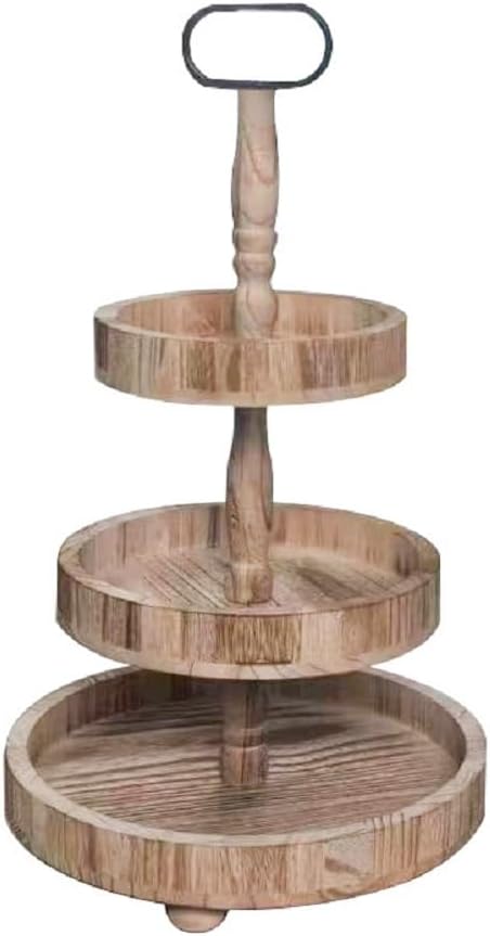 PickMeYA ヴィンテージ 三層/単層木製トレイ オーガナイザー 家族の集まり、デザート、ケーキ、アフタヌーンティー、スナック用 金属ハンドル付き