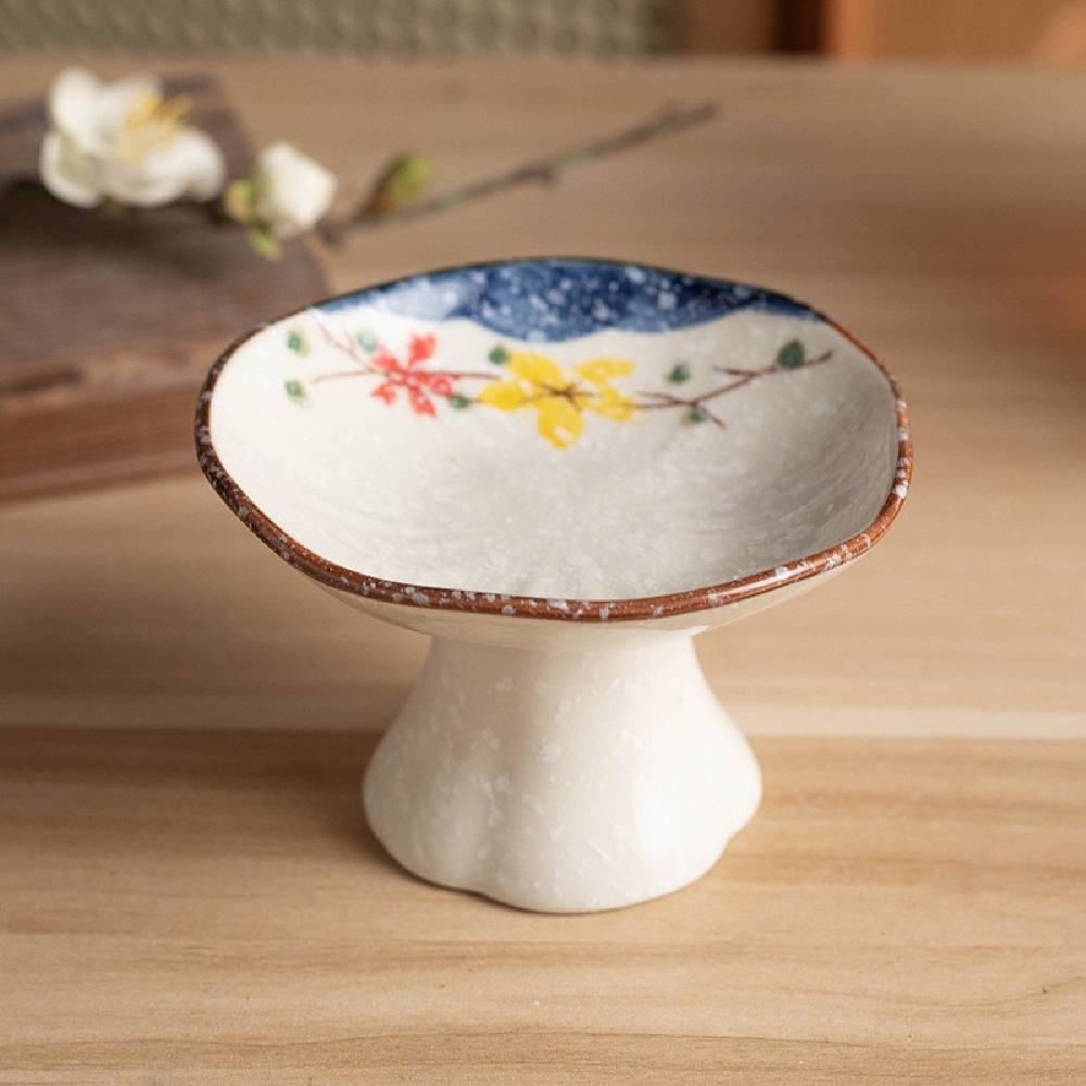 Colorful Glazed Ceramic Footed Plate Bowl, 4.6*2.95 Inches, for Living Room, Home Décor, Fruit Tray, Nut Plate, Housewarming Gift