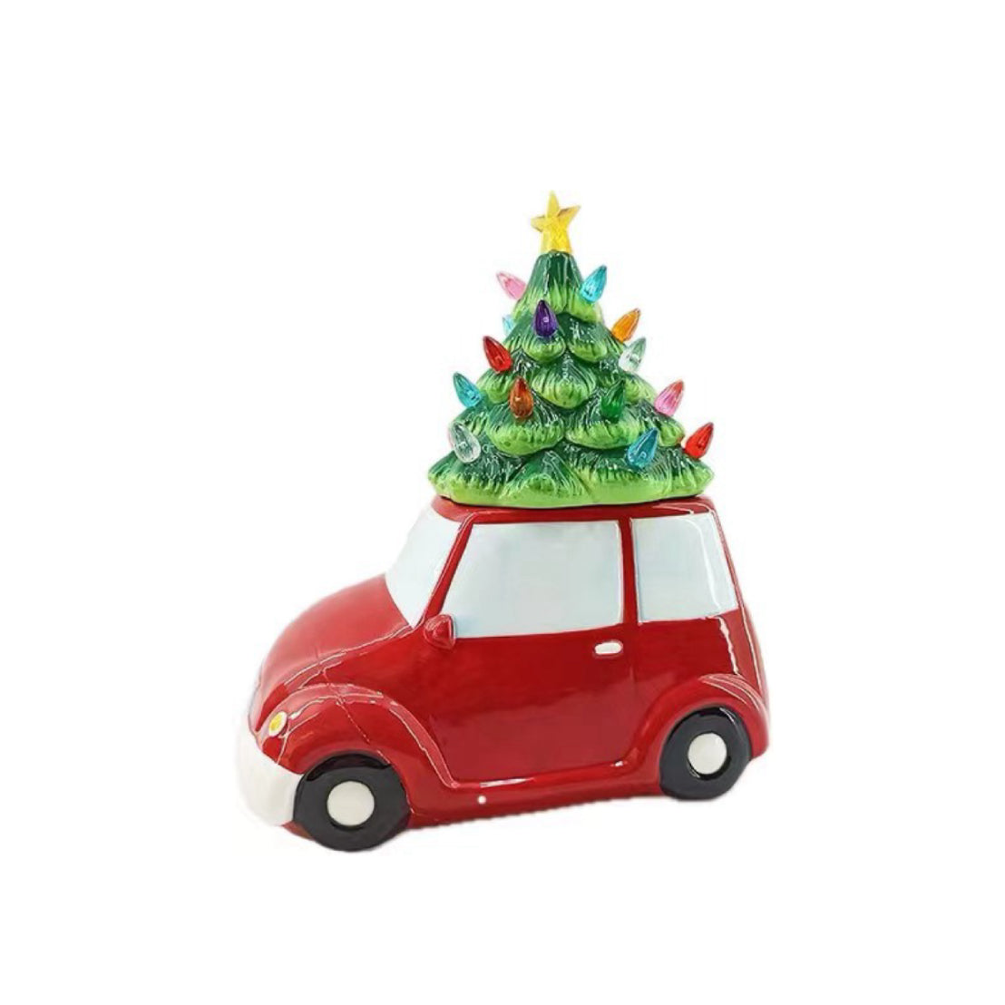 Vintage Truck with Christmas Tree Cookie Jar, 10.63 x 5.7 x 8.46 Inches, American Hand-Painted Ceramic Christmas Cookie Candy Tea Jar, Cute Kitchen Countertop Storage Jar