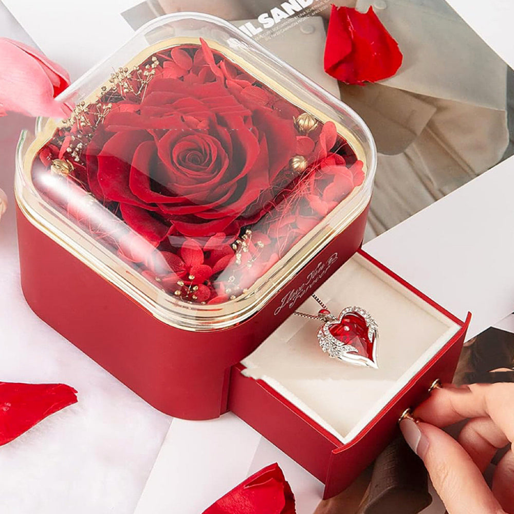 Eternal Rose  Jewelry Box, Valentine's Day Mother's Day Gift, Surprise Preserved Flower Home Decor, 4.13*4.13*3.74 Inches