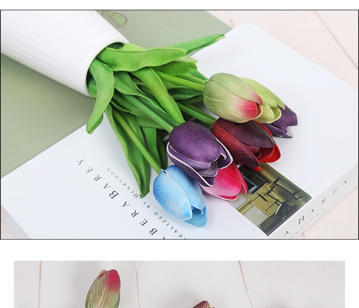 造花チューリップブーケ 10本 - 12.99インチ PUチューリップフェイクフラワーデコレーション、部屋、オフィステーブル、パーティー、結婚式、家の装飾に最適。さまざまな色をご用意