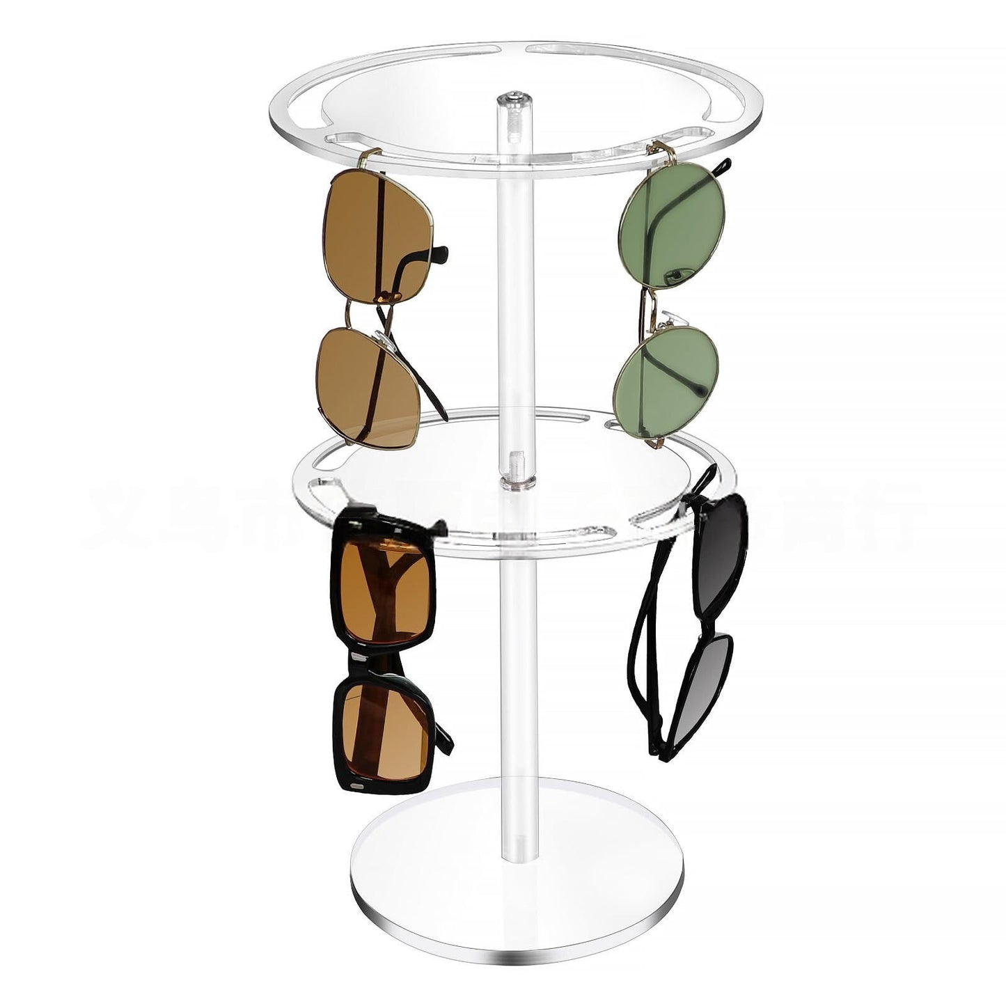 360° Rotating Eyewear Display Stand with Tray, Desktop Glasses Showcase for Bedside Table, Dressing Table Home Decor and Storage, Single or Double Layer, 6.3 x 7.87 x 7.87 Inches