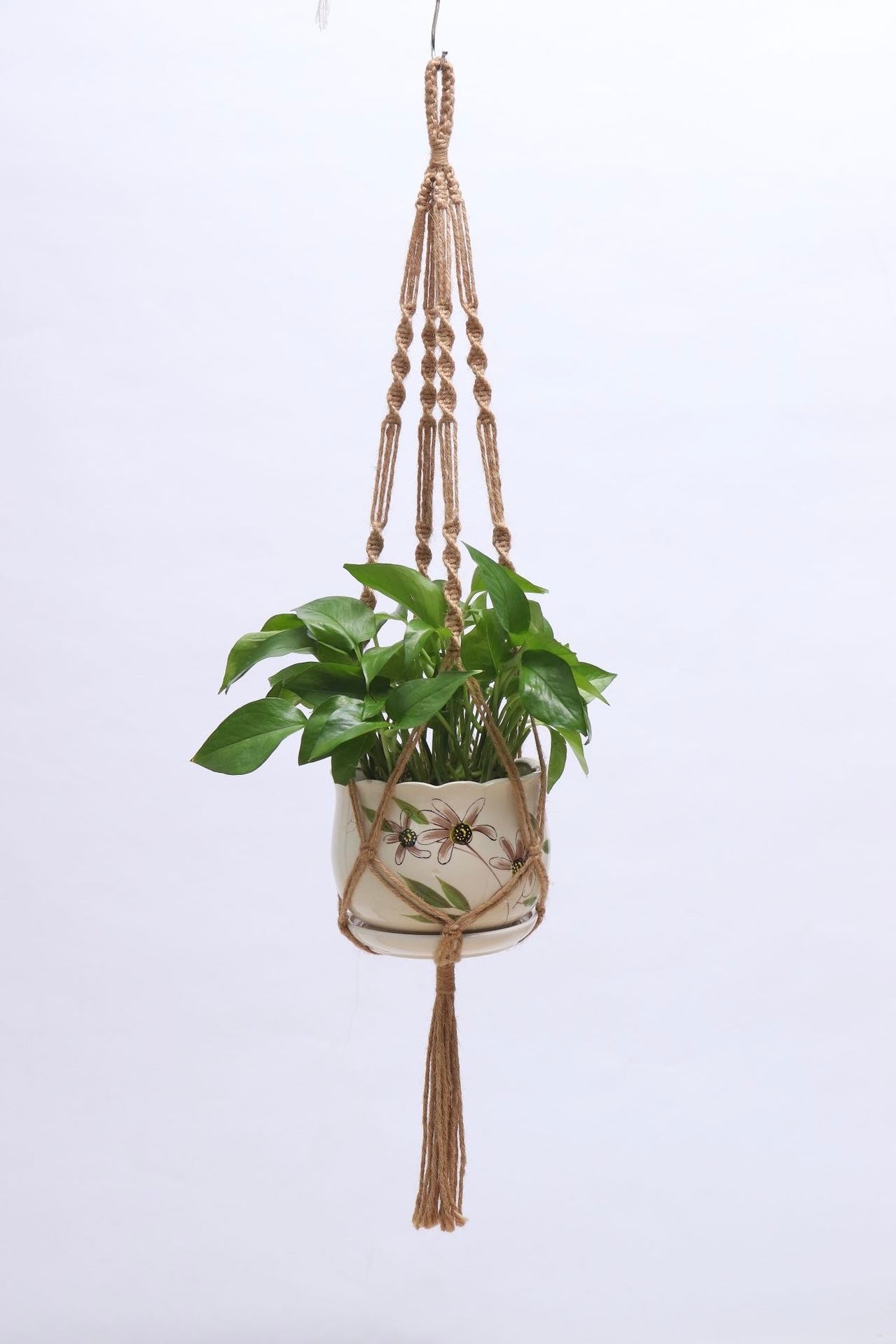 Hanging Planter Basket, 31.5 Inches High, Handwoven Cotton Rope Net, Plant Hanging Basket, Indoor Outdoor Bohemian Style Home Decor, Pot Not Included