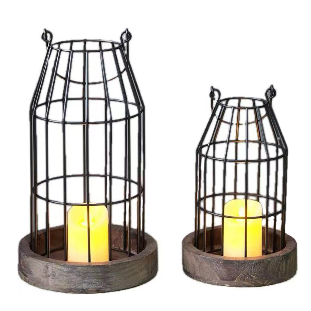 Vintage Iron Candle Holder A set of 2- Openwork Grid Decorative Accent for Rustic and Industrial Home Styles