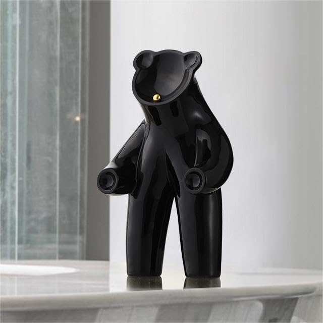 PickMeYA 顔のないクマ樹脂ホームデコレーション: キー小物収納彫刻、ハイエンド INS スタイルの玄関アクセント、黒と白