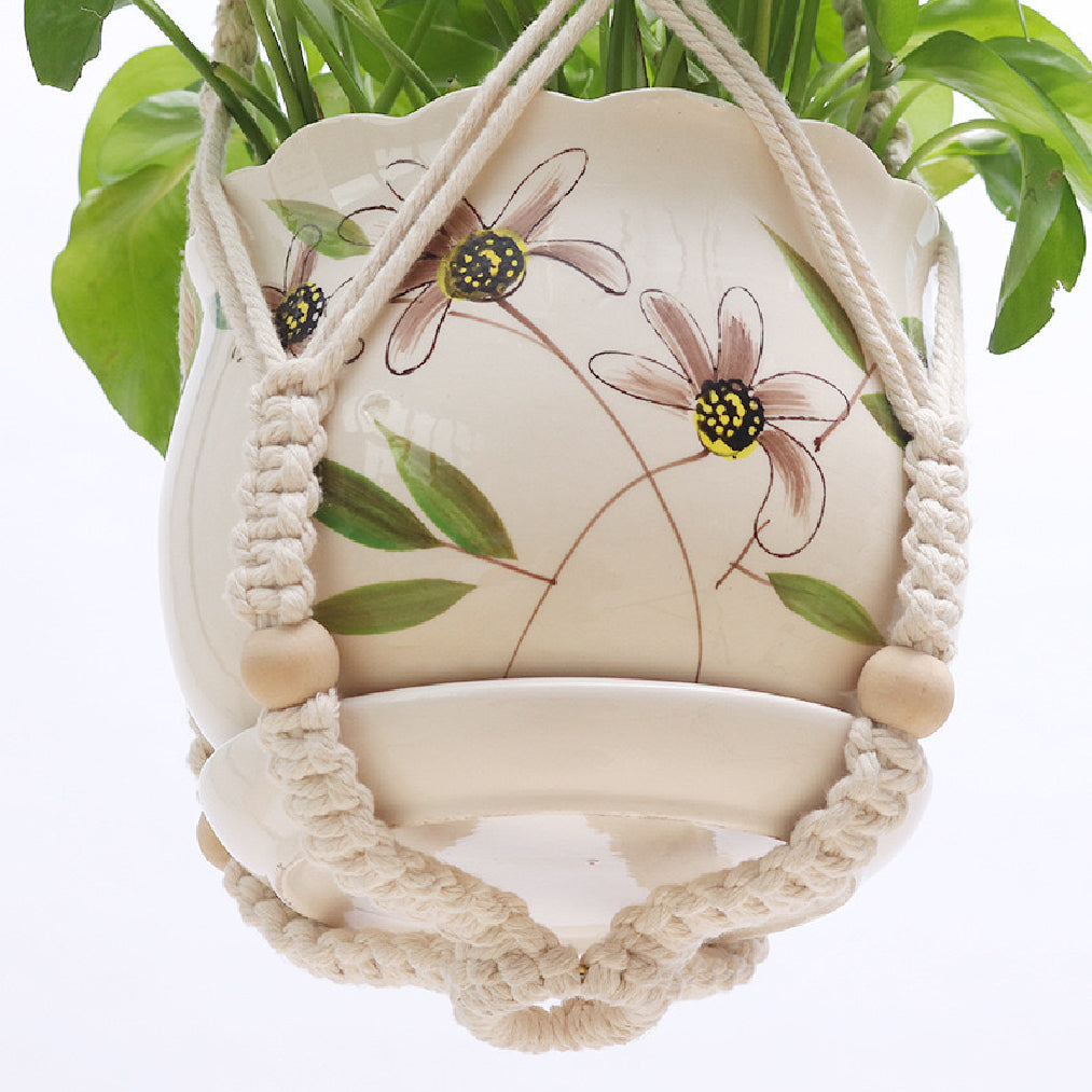 Hanging Planter Basket, 31.5 Inches High, Handwoven Cotton Rope Net, Plant Hanging Basket, Indoor Outdoor Bohemian Style Home Decor, Pot Not Included