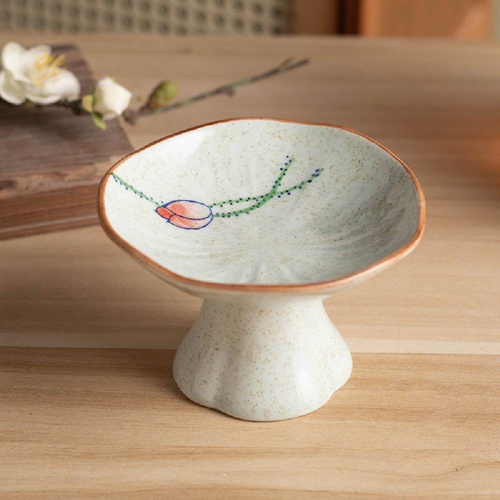 Colorful Glazed Ceramic Footed Plate Bowl, 4.6*2.95 Inches, for Living Room, Home Décor, Fruit Tray, Nut Plate, Housewarming Gift