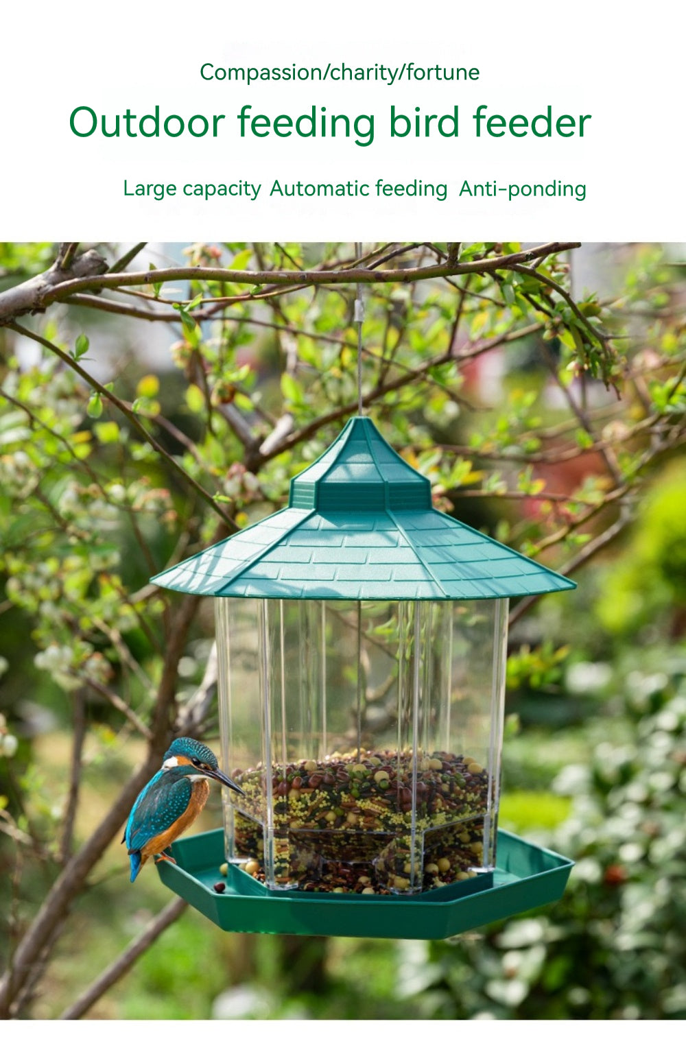 Outdoor Hanging Bird Feeder, Wild Balcony Garden Bird Feeder for Birdwatching Enthusiasts, Adults, and Children, Large Capacity, 7.09 x 11.5 x 9.06 Inches