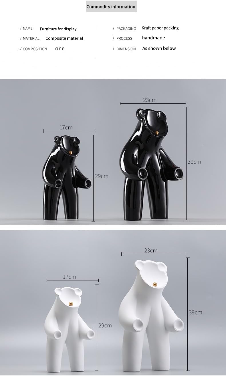 PickMeYA 顔のないクマ樹脂ホームデコレーション: キー小物収納彫刻、ハイエンド INS スタイルの玄関アクセント、黒と白