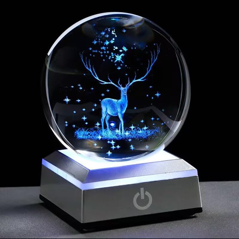 PickMeYA 3D Laser-Carved Saturn Sun Series Crystal Ball Nightlight - Astronomy Gift, Universe Planet Decor with LED Light