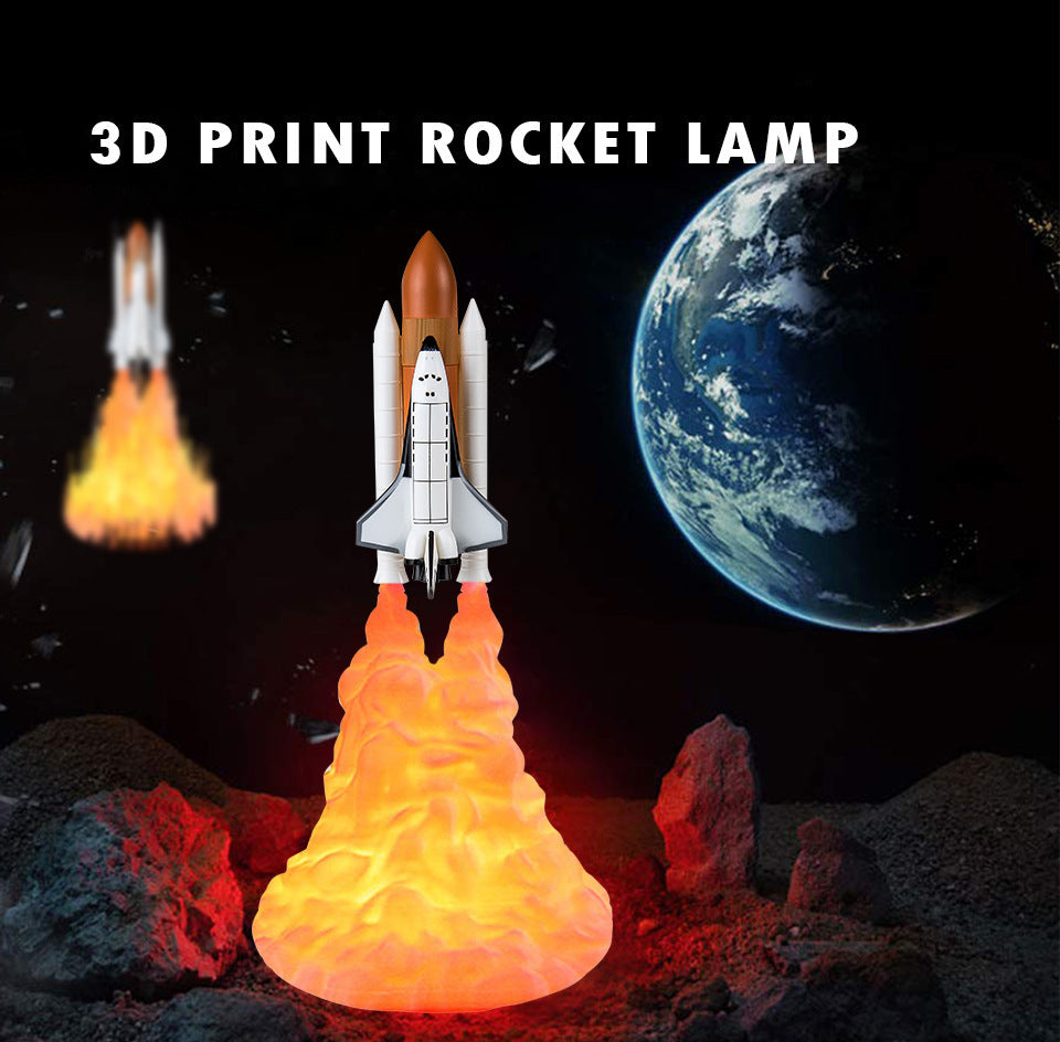 PickMeYA Nightlight 3D Printed Rocket Light New Fancy Creative Home Decor USB Rechargeable Bedside lamp Space Shuttle Children's Sleep nightlight