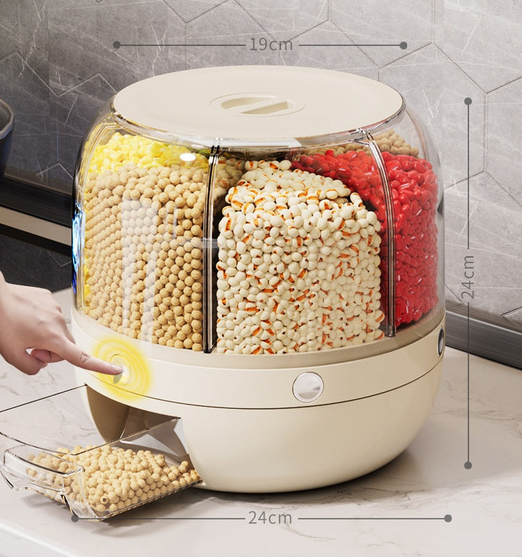 Rotating Multi-Compartment Grain Storage Container - Premium Quality Food Grade Material - Airtight and BPA-Free - Perfect for Storing Rice, Quinoa, and Other Grains - Space-Saving Design for Efficient Kitchen Organization